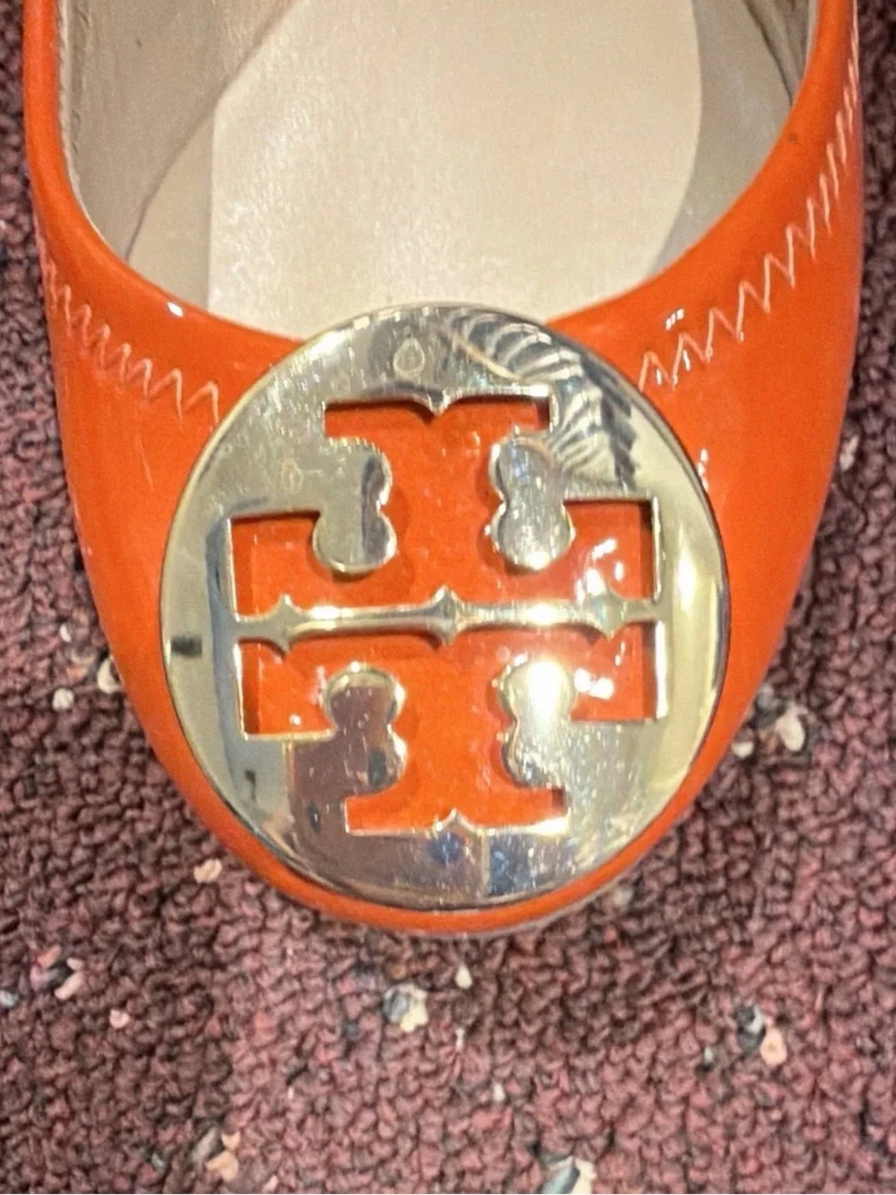 Tory Burch Orange Patent Logo Ballet Flats